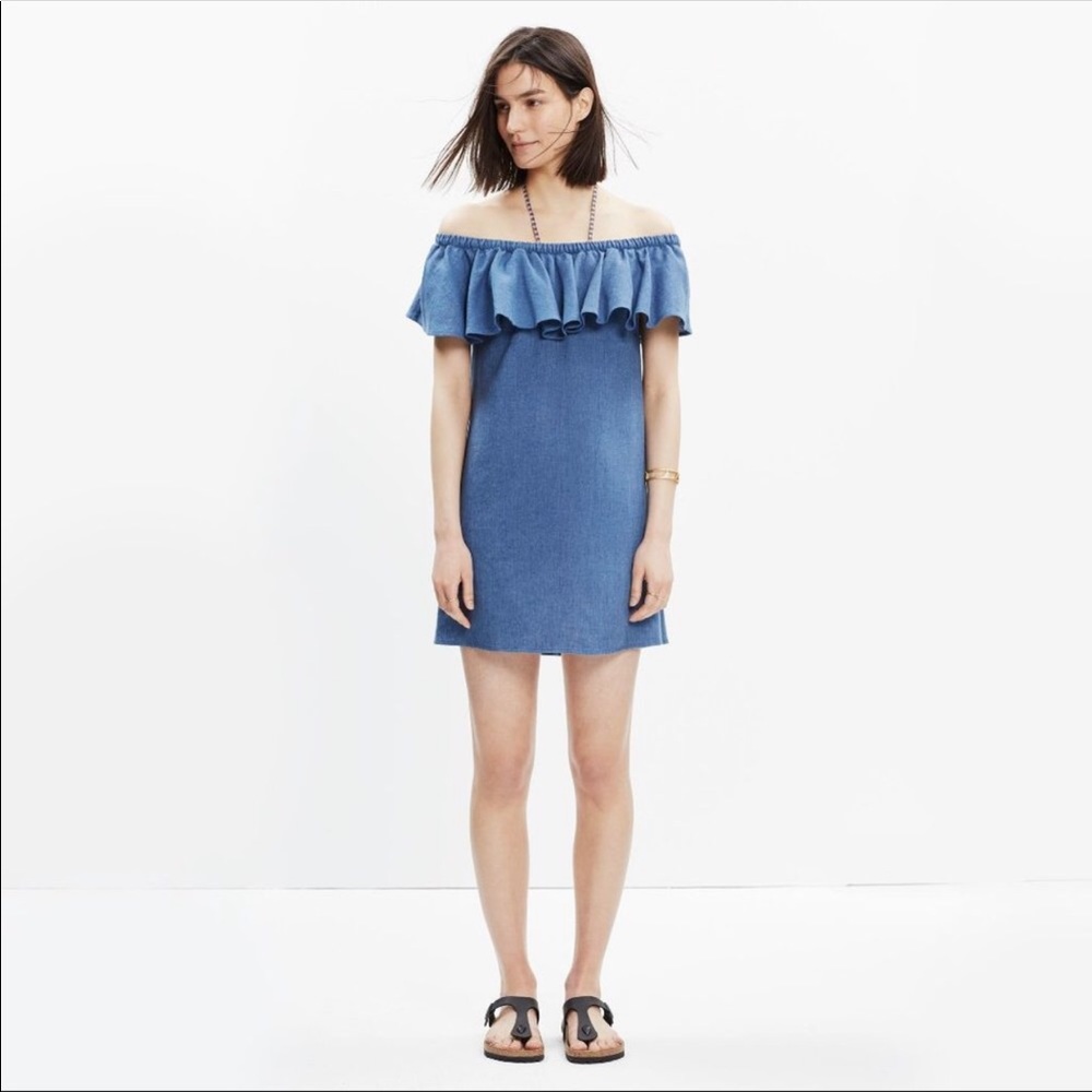 Madewell ⚜️ Blue Linen Rio Ruffled Top Dress
